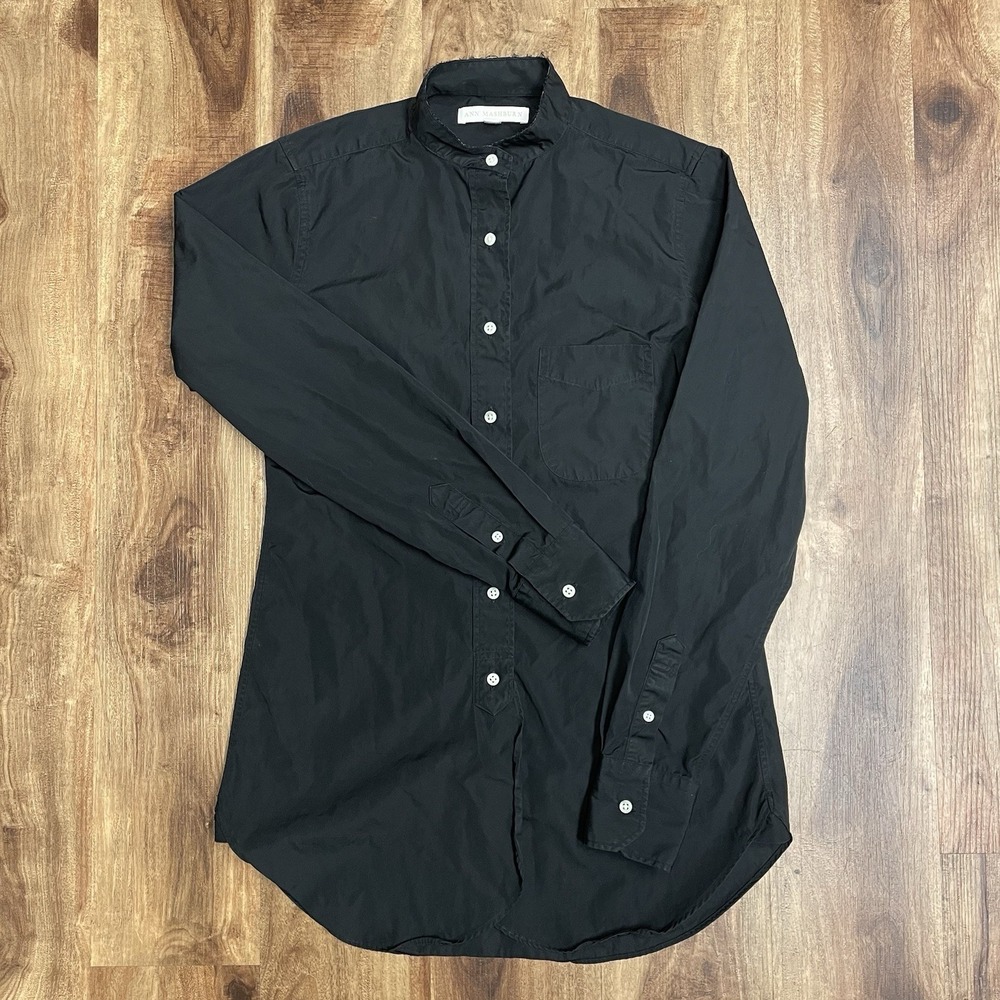 Ann Mashburn Button Up Popover Shirt Stand Up Collar Black Size XS